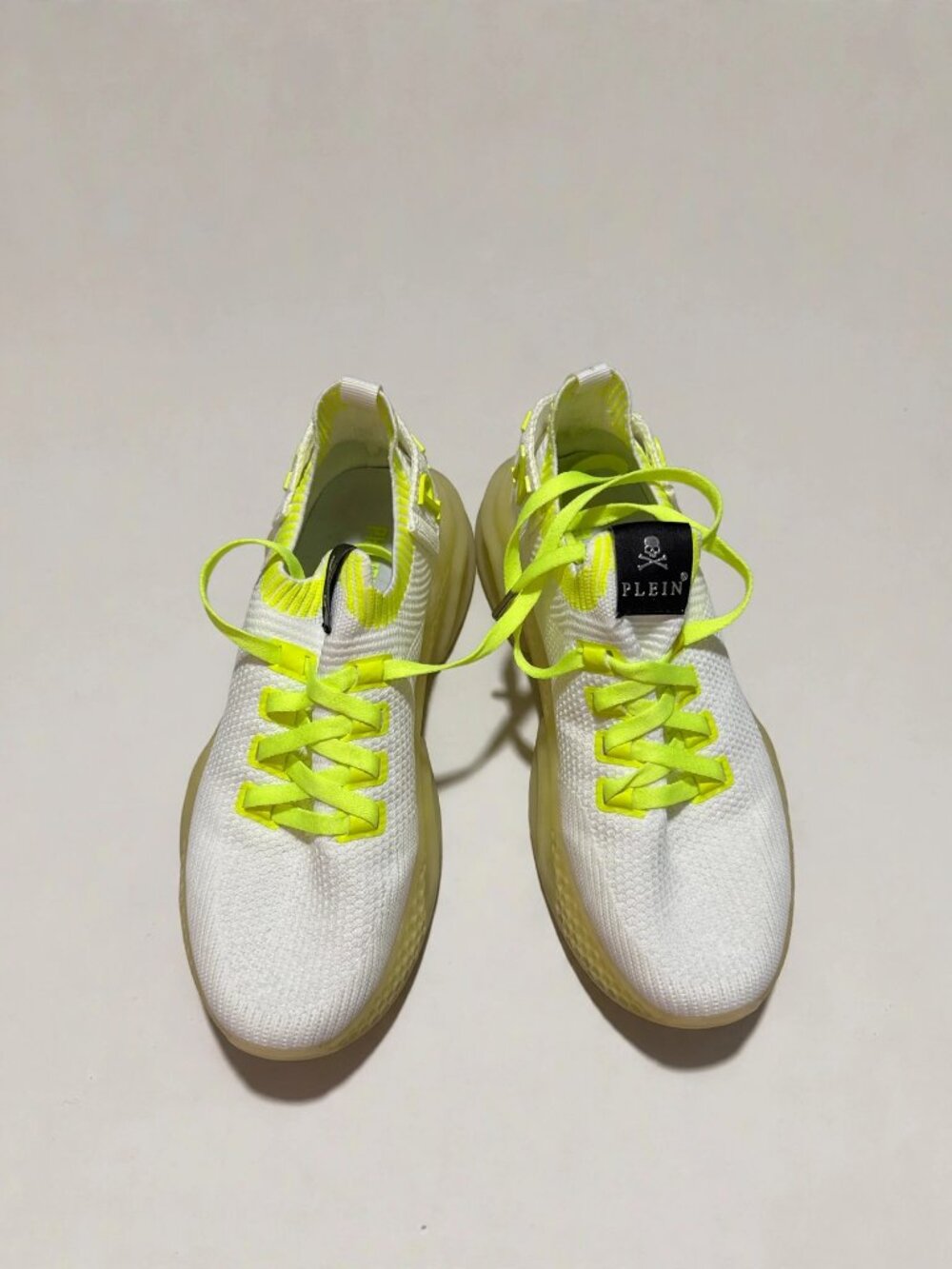 Philipp Plein Runner White Neon Yellow Knit Sneakers 39